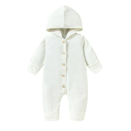 

Bagilaanoe Newborn Baby Girl Boys Hood Jumpsuit Long Sleeve Bodysuit 3M 6M 9M 12M 18M Infant Button One Piece Romper