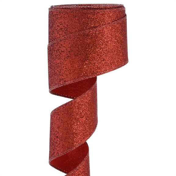 XmhyTop 2 Roll 10 Yard x 4cm Wired Edge Glitter Ribbon, Waterproof Sparkly Garland for Gift Wrapping & Holiday Crafts, Red