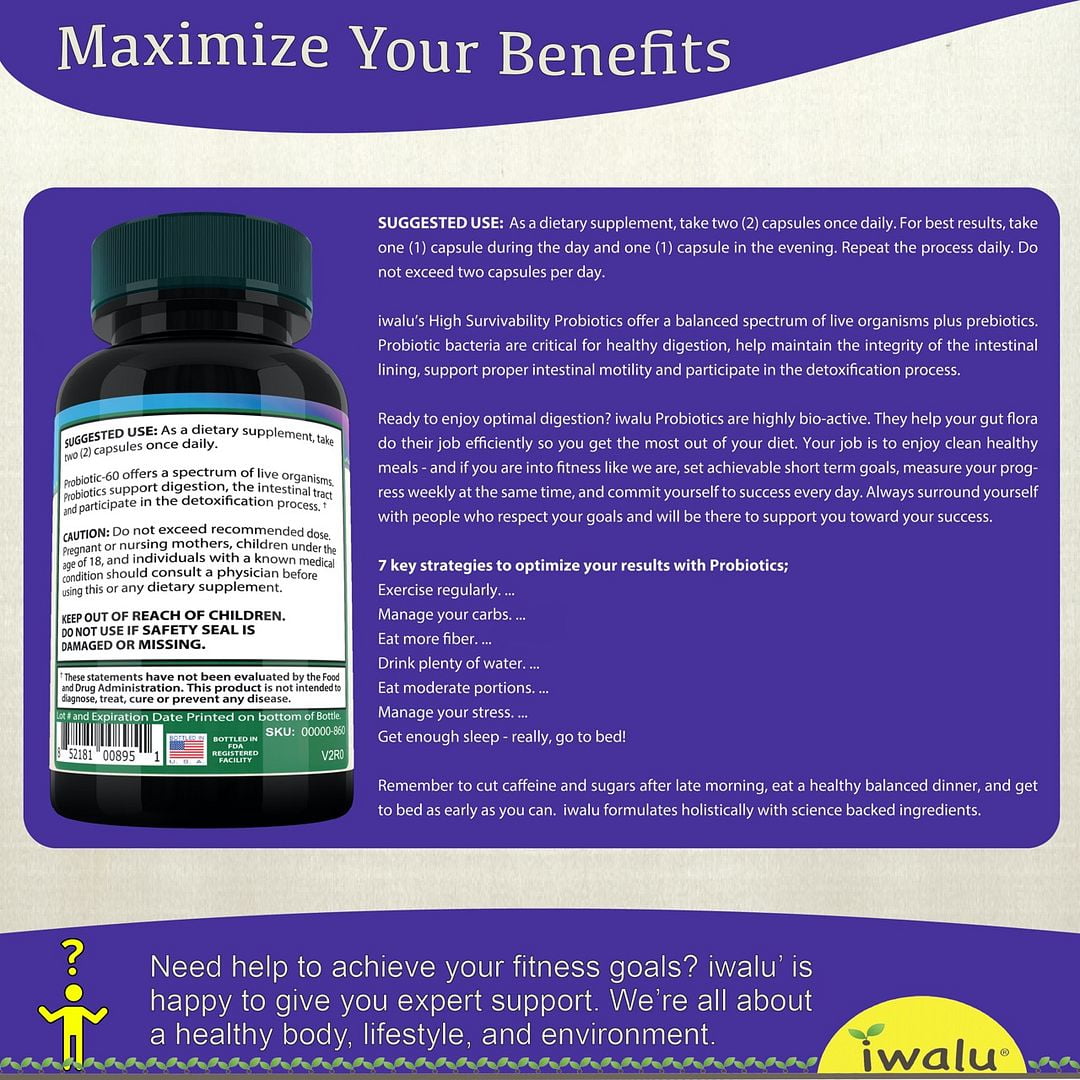 iwalu Probiotics 60 Billion CFU | Women's pH Balance, Odor Control, Flora Health | Delayed Release MAKTREK Bipass Protected Digestive Support | Gut GI Health - 60 Capsules | NSF Certified & USA Made