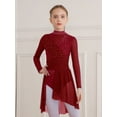 thumbnail image 5 of Hansber Kids Girls Lyrical Dance Dress Long Sleeve Sparkle Mesh Cutout Back Ice Figure Skating Leotard Dress Burgundy 10, 5 of 6