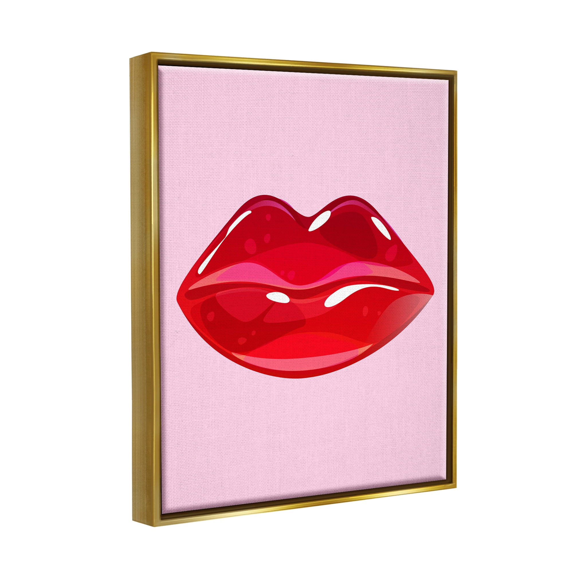 Stupell Industries Pink & Red Candy Lips Art for Kids Painting Gold Floater Framed Art Print Wall Art, 17 x 21