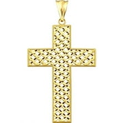 US GOLD Handcrafted 10kt Gold Diamond-Cut Lattice Cross Charm Pendant