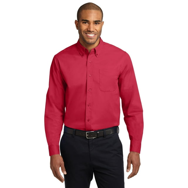 Port Authority S608 Long Sleeve Easy Care Shirt - Red/Light Stone - XXXX-Large