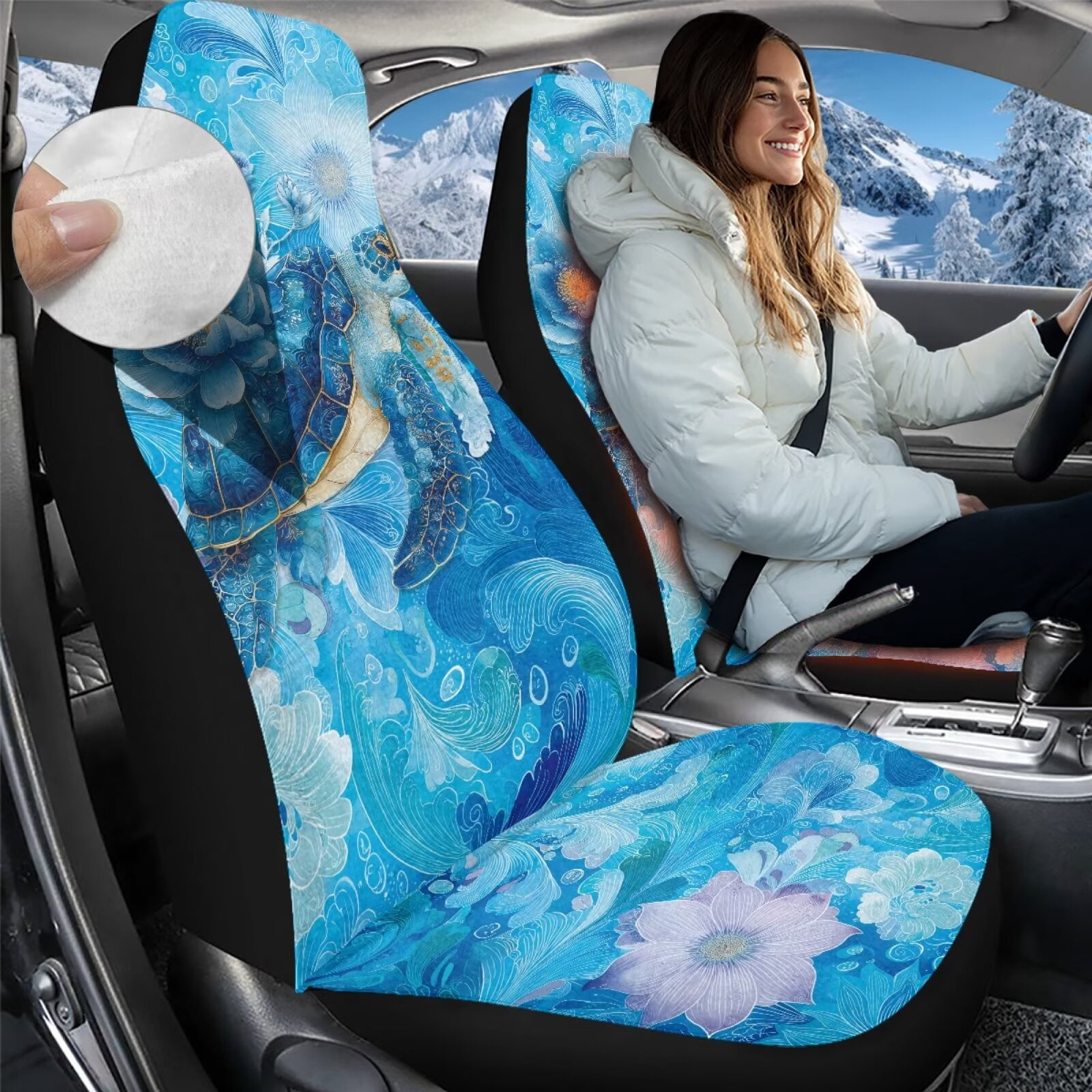 Uorisanigo Car Seat Cover for Cars SUV Trucks Universal Fit, Fashion 2-Pack Blue Turtle Auto Front Seats Protection, Soft Plush Car Seat Cushions, Comfortable