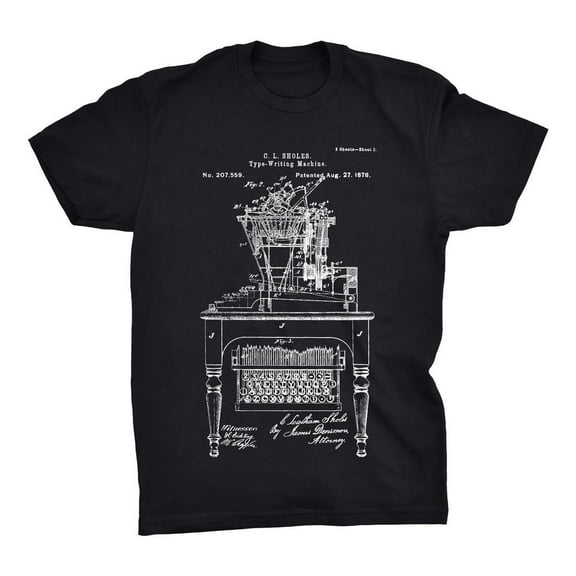 Mighty Circus Typewriter Patent T-Shirt - Black, Four Extra Large