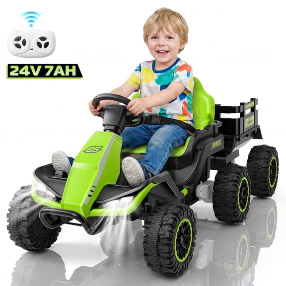 Farmdex 3-in-1 Ride on Tractor, 24 Volt Ride on Toys with Remote Control, 7AH Battery Power Car Wheels , Ride on Cars w/ Bluetooth, Music, Battery Display, Light Control, 5 MPH, Green
