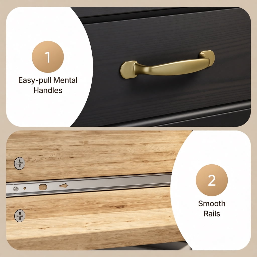 Aiho Extra-Wide 7-Drawer Wood Storage Dresser Chest, 47" Modern Cabinet Organizer with Safety Anti-Tip Hardware for Bedroom Living Room Hallway, Elegant Black Finish Aiho Extra-Wide 7-Drawer Wood Storage Dresser Chest, 47" Modern Cabinet Organizer with Safety Anti-Tip Hardware for Bedroom Living Room Hallway, Elegant Black Finish - Image 3