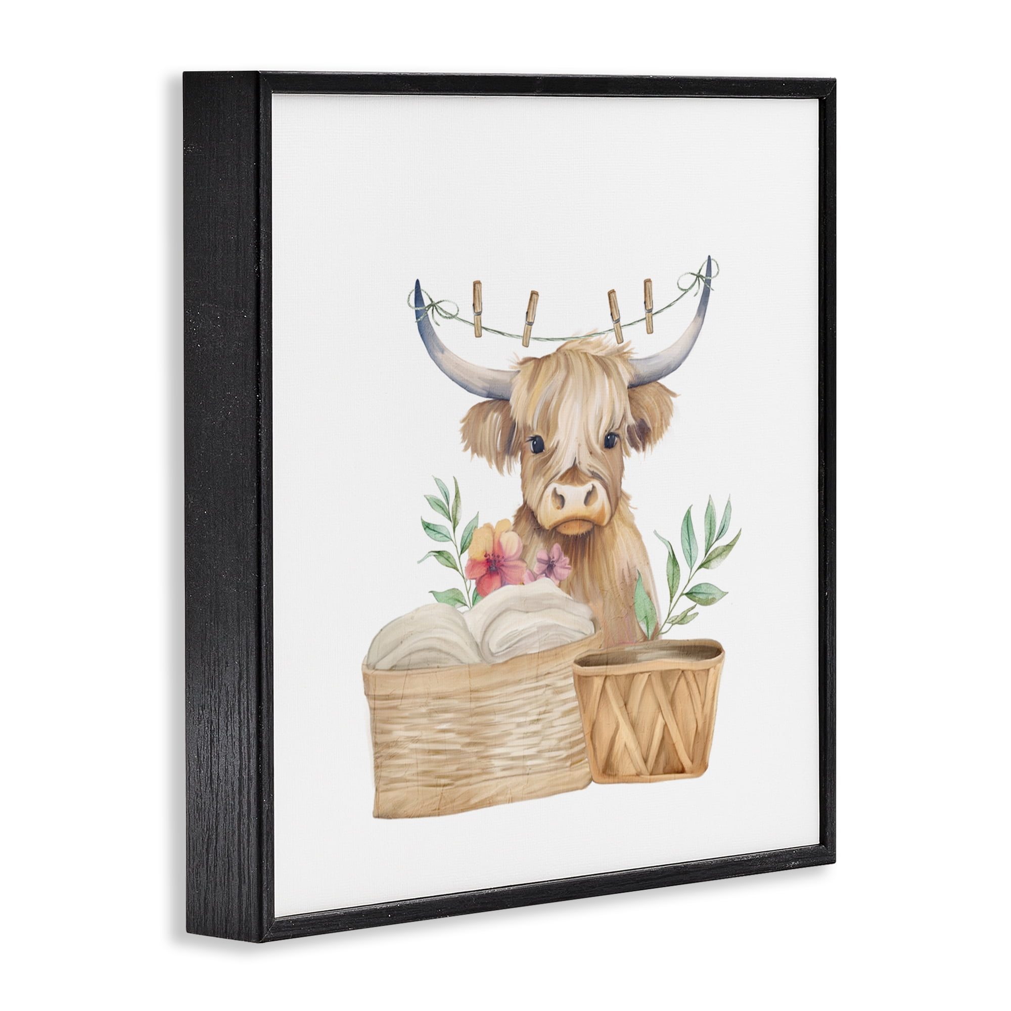 Laundry Day Baby Cattle Black Framed Giclee Art, design by Kim Allen