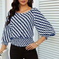 thumbnail image 6 of TMOYZQ Women's Crop Top Striped Crew Neck Short Sleeve Blouse Shirred Ruffle Peplum Blouse Tops, 6 of 9