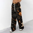 thumbnail image 3 of Hearthz Flannel Pajama Pants Women Ghost Jack-O Bat Print Women Pajamas Fleece Pajama Pants Drawstring Elastic Waist Wide Leg Pajama Pants for Women, 3 of 5