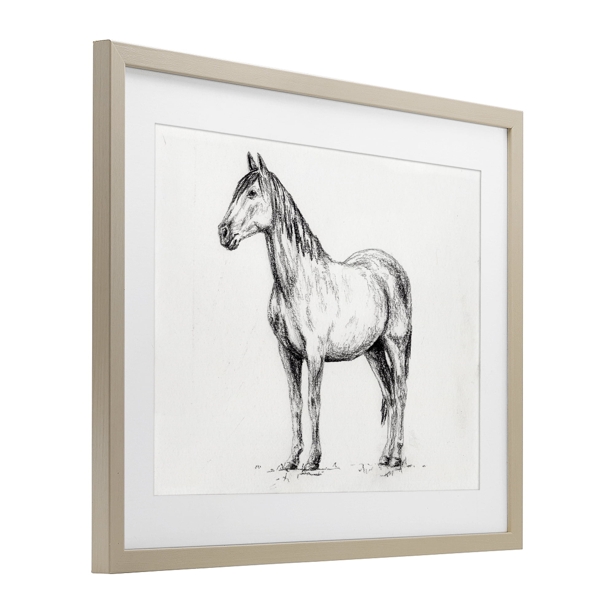 Stupell Industries Horse In Charcoal Birch Framed Print Under Glass, design by Leah Noel Art