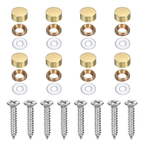8 Pack Brass Decorative Screws with Caps, 12mm Mirror Screws Cover, Gold Tone