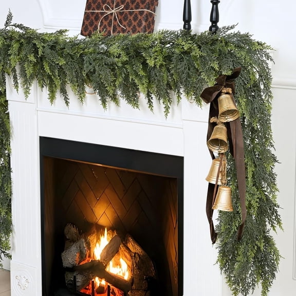 Guvpev 6FT Christmas Cedar Garland - Real Touch Artificial Cypress Garland, Realistic Green Faux Greenery Garlands Winter Decor for Holiday, Mantel, Fireplace, Indoor Outdoor Christmas Decorations