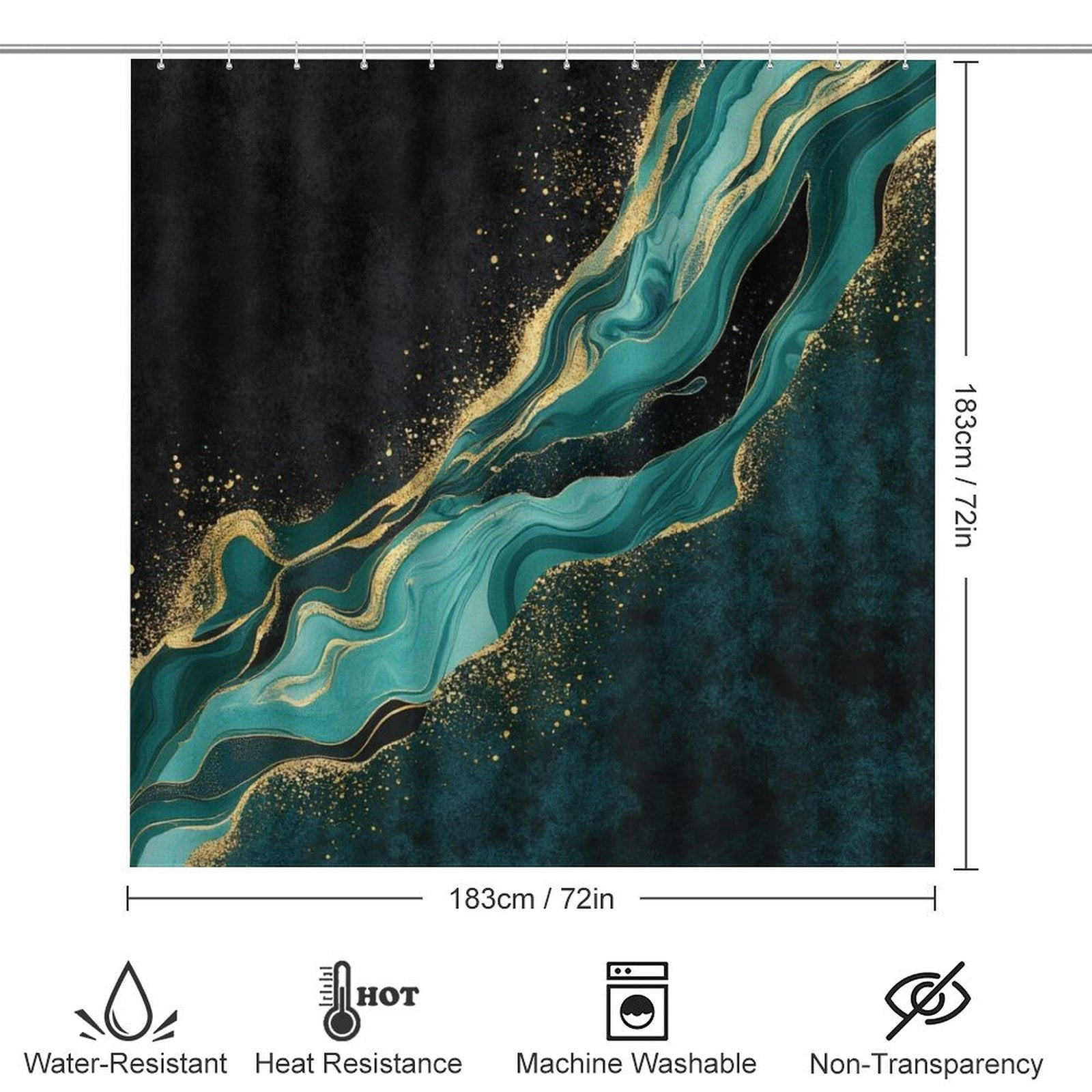 Marble Gold Teal Abstract Shower Curtain Waterproof Bathroom Curtain Set with Hooks Home Decor Bathroom Curtains 4pcs