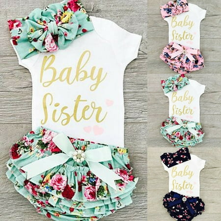 

3PCS Newborn Infant Baby Girl Outfits Clothes Letter Print Romper Jumpsuit Floral Bodysuit Shorts Pants Outfits Set