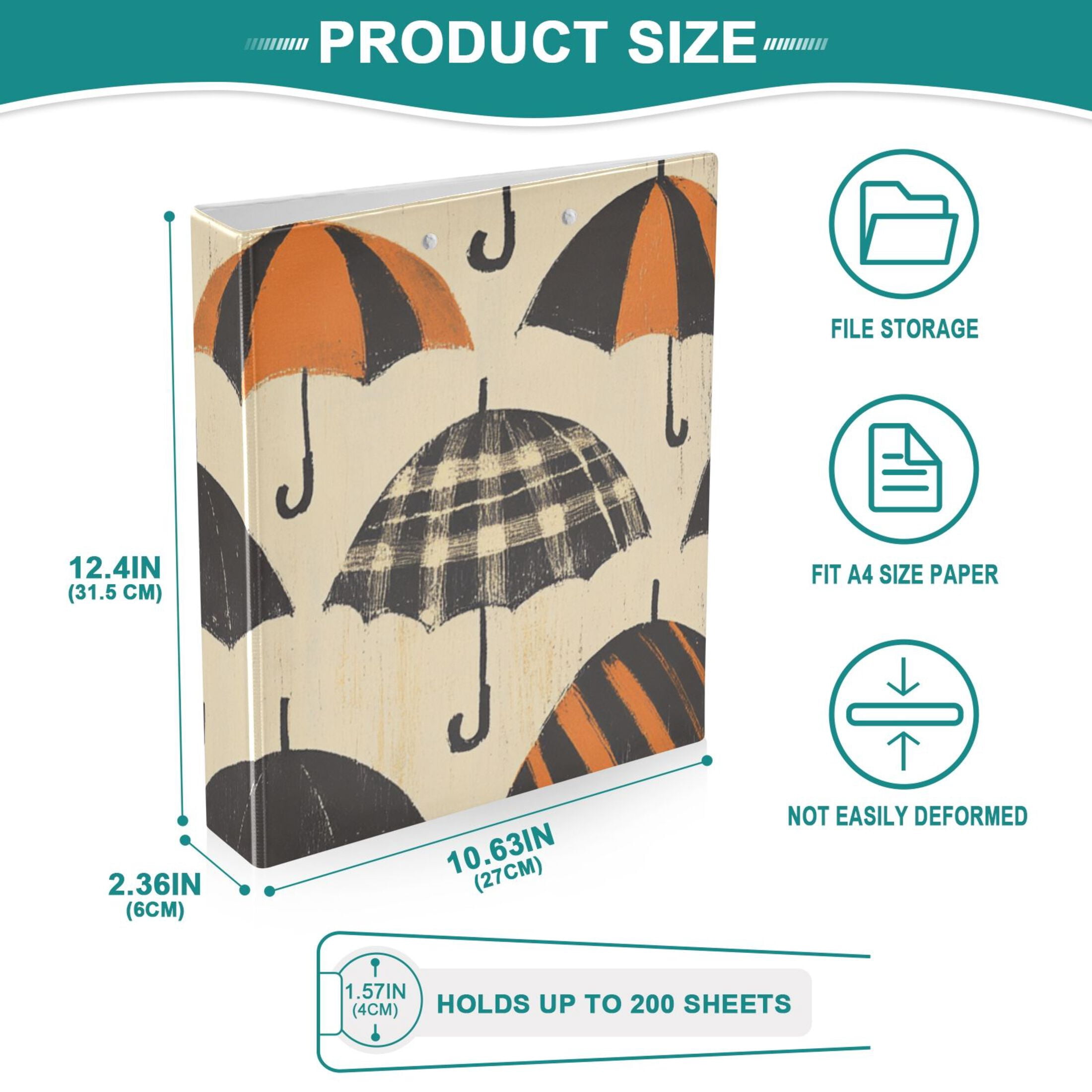 Vintage Umbrellas 3 Ring Binders 1.5 inch Hardcover File Folders with Interior Pockets A4 Size Organizer for School Office Hospital