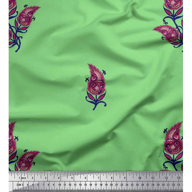 Soimoi Poly Georgette Fabric Artistic Leaves Print Fabric by The Yard 52 Inch Wide
