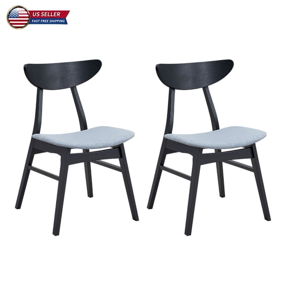 Hassch Wooden Dining Chairs Set of 2 - Modern Kitchen Side Chairs with Curved Backrest and Light Blue Upholstered Seat, Black