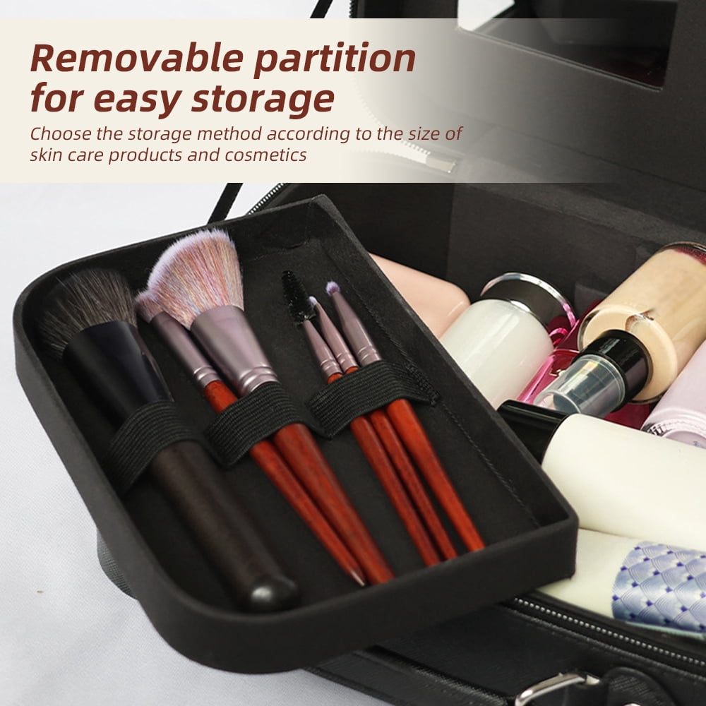 Bag Travel Makeup Case with Mirror - Partitionable Cosmetic Makeup
