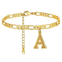 Boho Initial Anklet Gold Plated Hexagon Letter Charm Adjustable Foot Chain Jewelry for Women