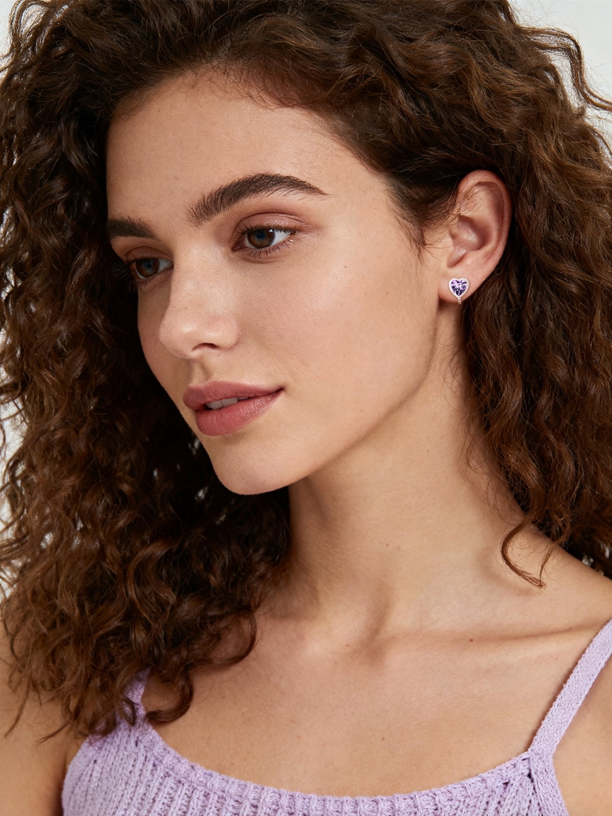 Silvora Clip on Earrings for Women February Amethyst Heart Birthstone Non Pierced Earring Jewelry Gift for Daughter Birthday Thanksgiving