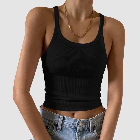 FAOWME Womens Tank Top Sleeveless Spaghetti Strap Solid Color Comfortable Slim Fit Camisole For Casual Daily Wear,Black,L