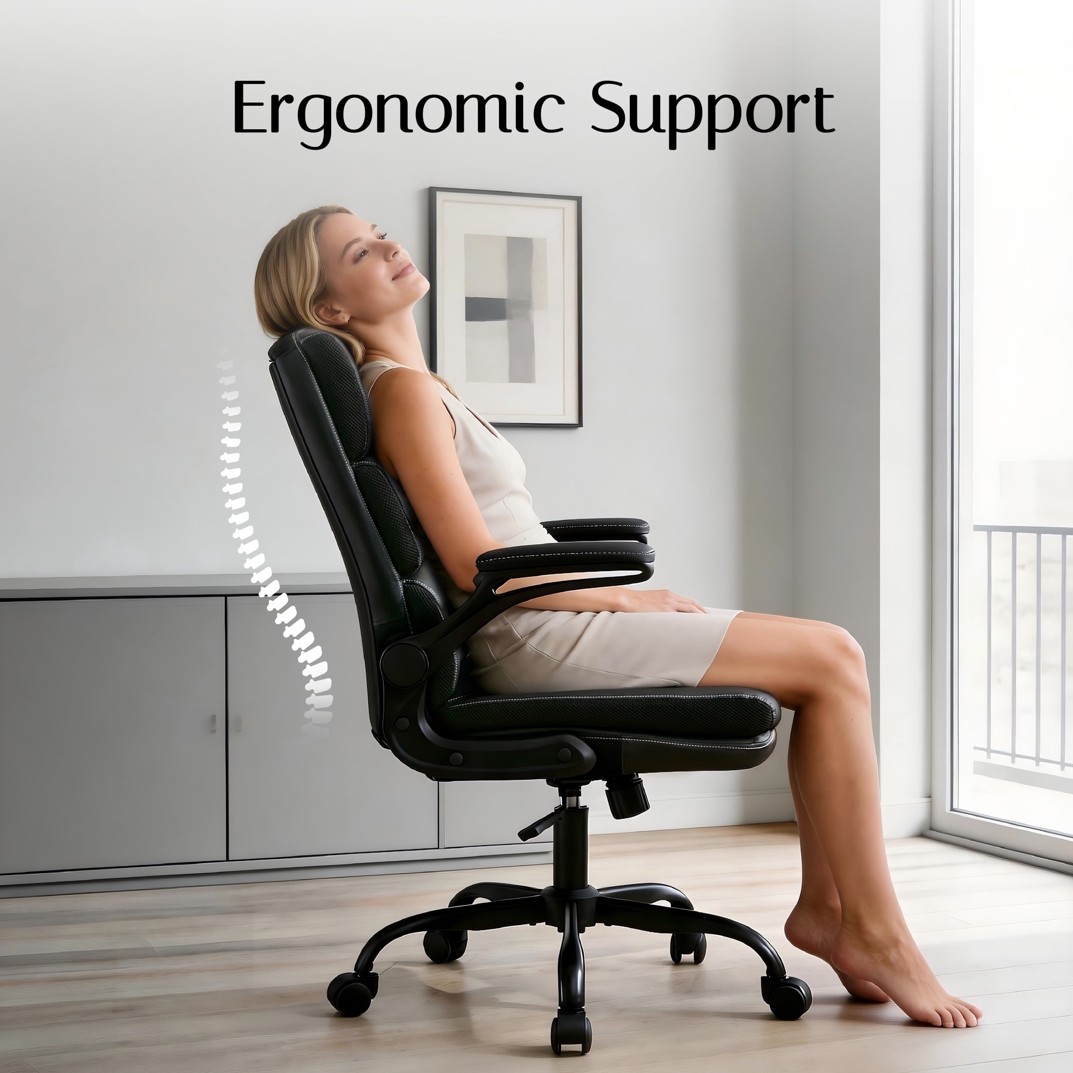 TMV Ergonomic Executive Desk Chair - PU Leather Adjustable Arm Swivel Office Chair for Vanity Desk, Home & Executive Desk,Black