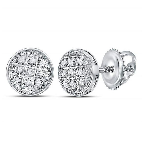 0.05 CTW 10KT White Gold Mens Round Diamond Circle Cluster Earrings