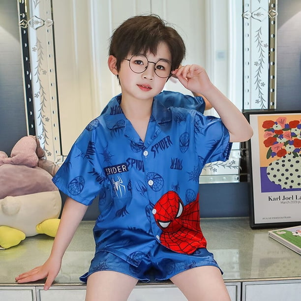 Spiderman Boys Pijamas set Summer Ice Silk de manga corta 3-15 años de edad Simulación de seda para niños Ropa de noche para niños 18 140-150cm zhangmengya CONDUJO