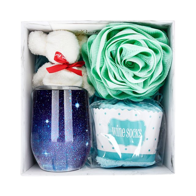 Juego de regalo de taza de café, taza térmica de 12 oz con tapa, pajita, tarjetas de felicitación, toalla, calcetines, baño