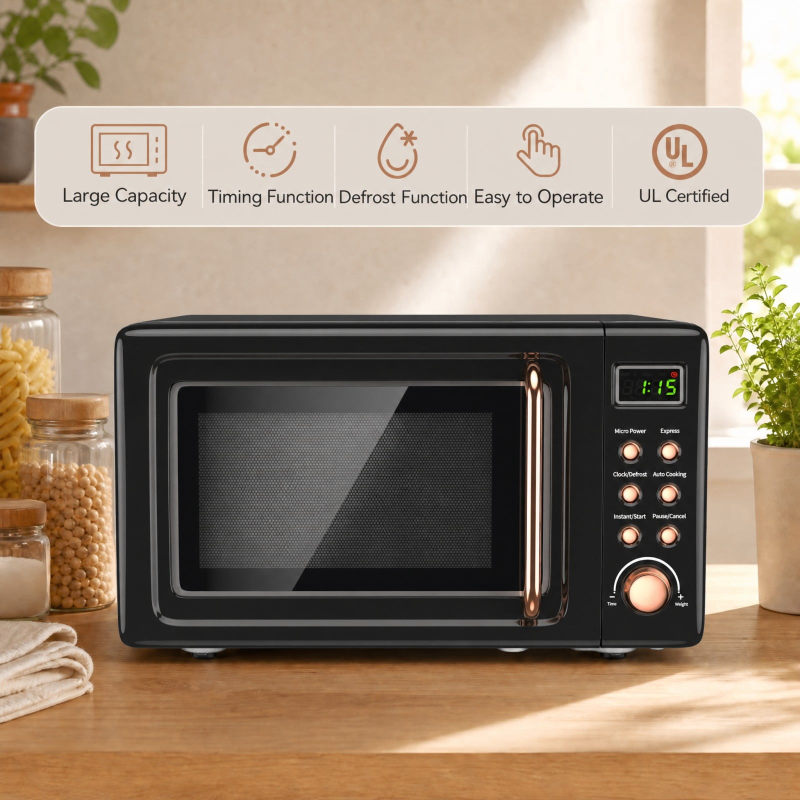 Costway, Microwave Oven, Retro, 0.7 Cu.ft, 700W, Rose Gold