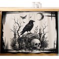 thumbnail image 2 of Halloween Cabinet Curtains 28"W x 35L, Horrow Spooky Skulls Bats Crow Botanical Rustic Under Sink Skirt for Bathroom Vanity Kitchen Self Adhesive, Dust-Proof Privacy Curtain for Closet Shelves, 2 of 9