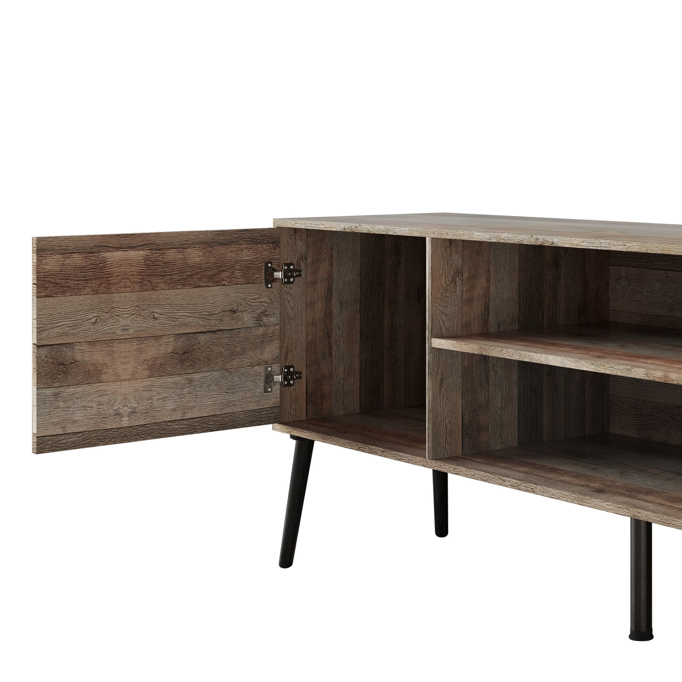 Home Design Dixon 63" TV Stand with Spacious Storage Compartments and Open Shelves, Modern Vintage Design for Living Room, Natural Oak