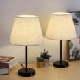 thumbnail image 5 of Set of 2 Haitral Modern Black Metal Bedside Lamp with White Linen Shade, 5 of 10
