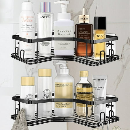 Shower Caddy Corner Bathroom Corner Shower Shelf Adhesive Wall Mounted Shower Caddy with 8 Hooks 2-Pack Adhesive Stainless Steel Shower Shelves for Bathroom Storage Dorm and kitchen Black Shower Caddy Corner Bathroom Corner Shower Shelf Adhesive Wall Mounted Shower Caddy with 8 Hooks 2-Pack Adhesive Stainless Steel Shower Shelves for Bathroom Storage Dorm and kitchen Black