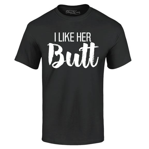Shop4Ever Men's I Like Her Butt I Like His Beard Couples Matching Graphic T-shirt XXX-Large Black