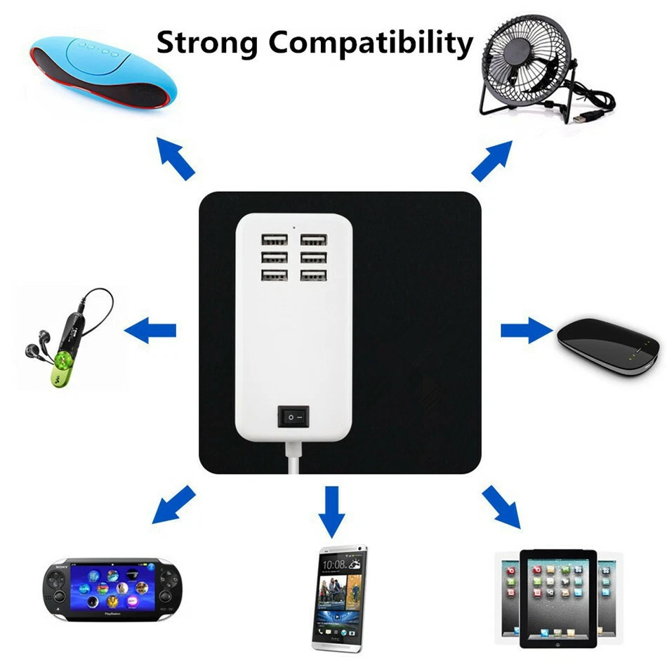 BUTTERFLY- Multi Port Usb Charger 6 Ports Adapter Travel Hub Ac Power Supply Us Plug