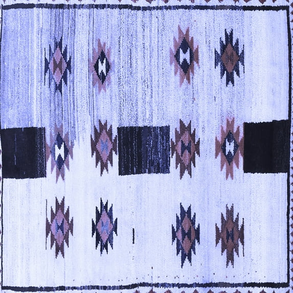 Ahgly Company Machine Washable Indoor Square Southwestern Blue Country Area Rugs, 6' Square