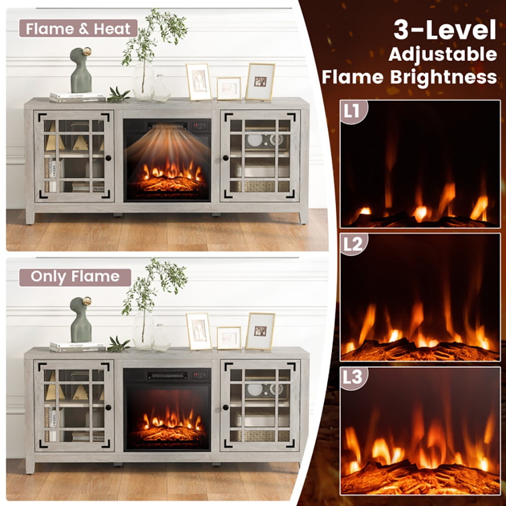 Finihen TV Stand, TV Cabinet, 58 Inch Fireplace TV Stand with Adjustable Shelves for TVs up to 65 Inch, Media Entertainment Center with Storage, for Living Room, Bedroom, Natural