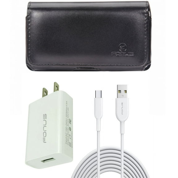 18W Fast Home Charger & Case Belt Clip for iPhone 15 Pro Max - 6ft Long USB-C Cable Type-C Cord USB Wall Adapter Power Wire and Leather Swivel Holster Cover V4O for iPhone 15 Pro Max (6.7")