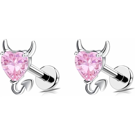 18G Little Devil Heart Lip Ring Stainless Steel Cubic Zirconia Labret Jewelry for Monroe Medusa Tragus Nose Conch Helix Hypoallergenic Cartilage Earring Stud Bar Body Jewelry for Women