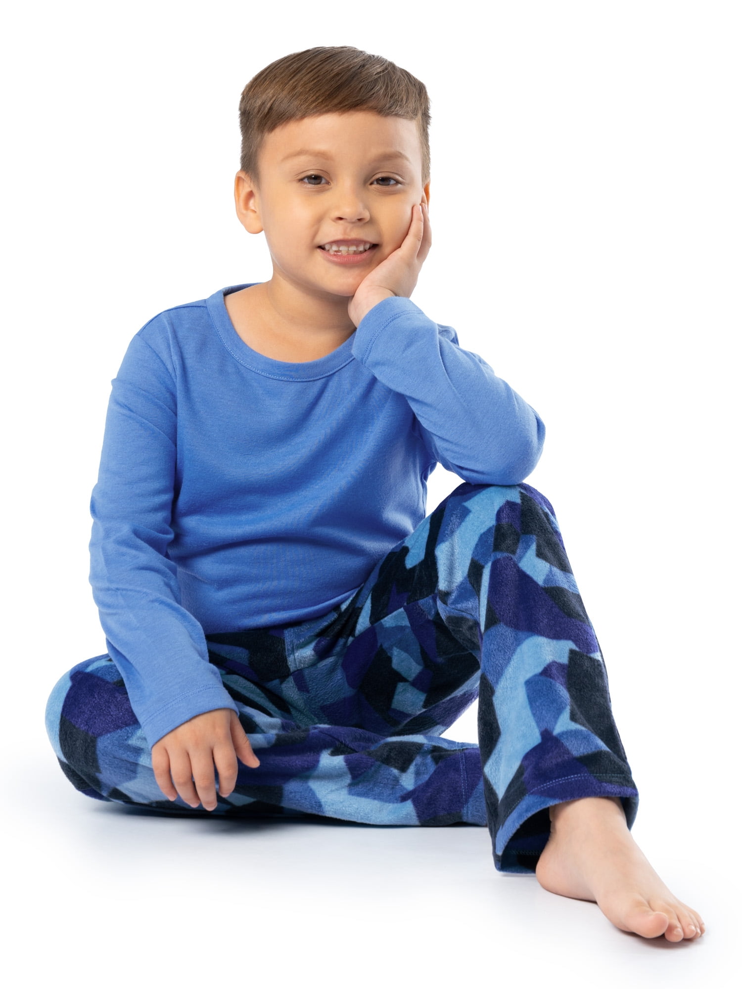 Fruit of the Loom Boy's Long Sleeve Fleece Pajama Set, 2-Piece, Sizes 4-16