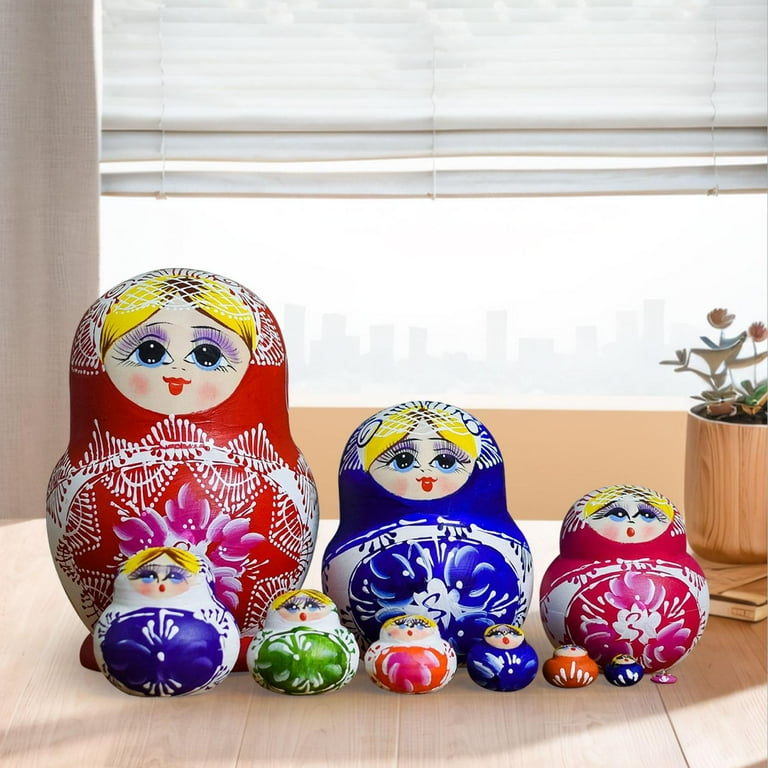 STARTIST 10 Pieces Wooden Russian Nesting Doll Stacking Handmade Traditional Matryoshka Dolls for Home Table Easter Birthday Gift Kids