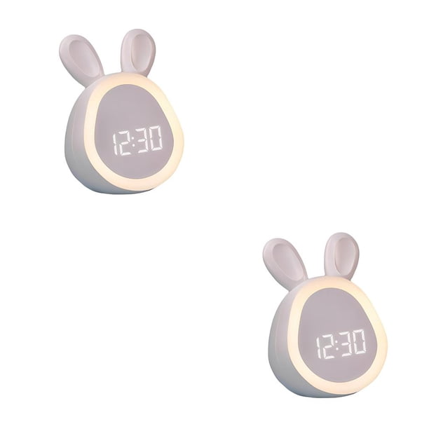 Cateissary reloj despertador de conejo, relojes digitales electrónicos de escritorio para niños, reloj de entrenamiento para dormir junto a la Blanco 2Conjunto