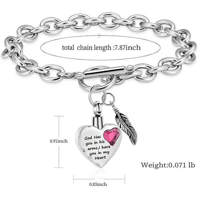 Cremation Jewelry Angel Wing Heart Urn Bracelet for Ashes for Women Girl s Birthstone Heart Link Bracelet Keepsake Memorial Pendant for