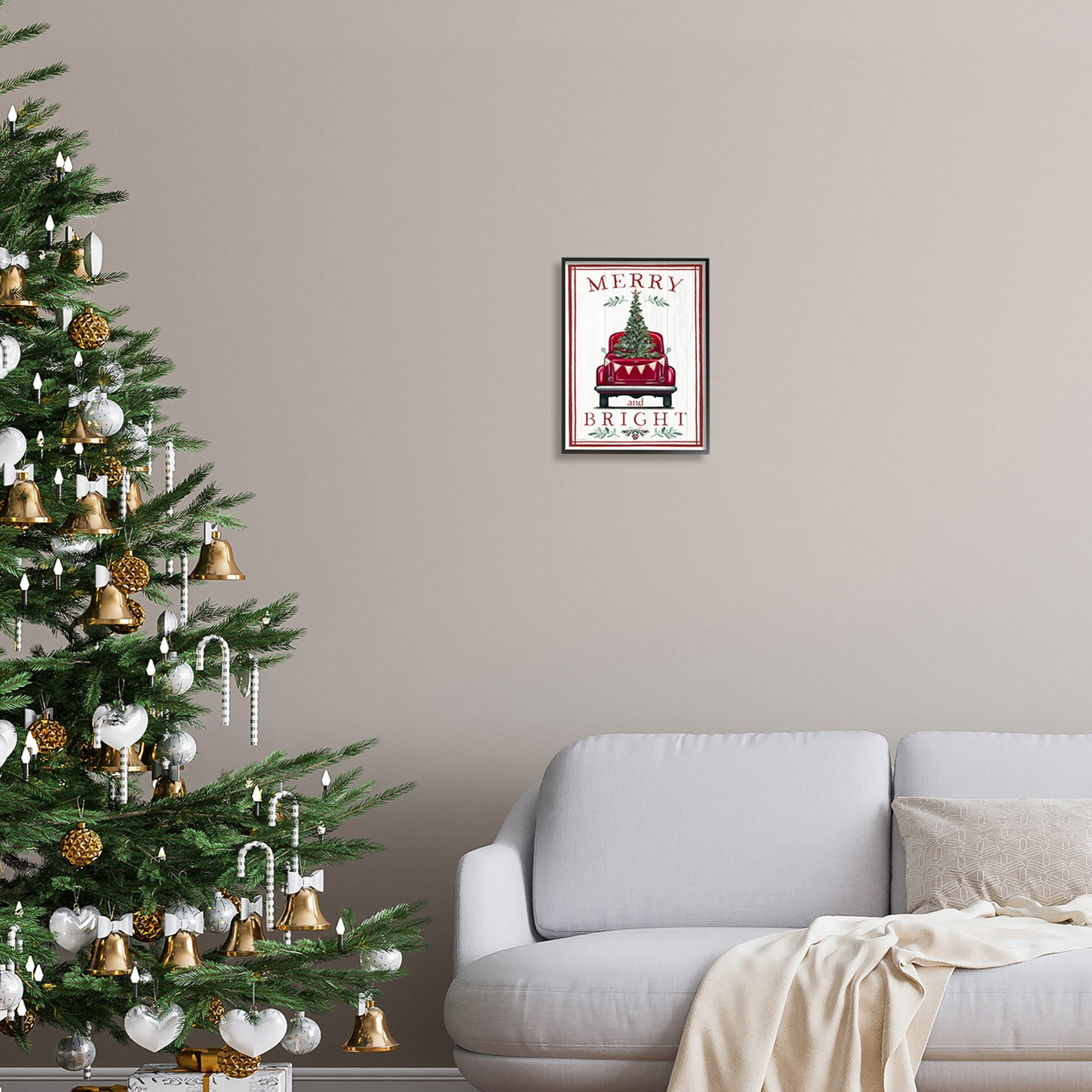 Merry & Bright Christmas Tree In Truck Rustic Botanicals Transportation Graphic Art Framed Art Print Wall Art