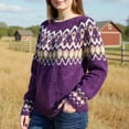 thumbnail image 4 of Stralyhd Womens Sweaters Vintage Fair Isle Sweater Knit Lightweight Boho Long Sleeve Pullover Knitwear Stripes Round Neck Cropped Pullover Tops Dark Purple XL, 4 of 4