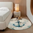 thumbnail image 3 of Nautical Teal Anchors Round Living Room Rugs 7 ft, Starfish Corals Compass Retro Brown Map Washable Area Rug with Non-Slip Sturdy Edge Binding Round Carpet for Kitchen Office Bedroom, 3 of 9