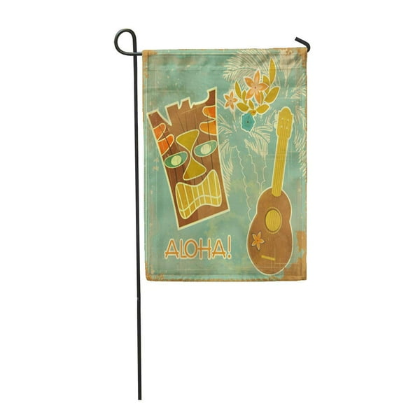NUDECOR Green Hawaii Vintage Hawaiian to Beach Party Brown Tiki Garden Flag Decorative Flag House Banner 28x40 inch