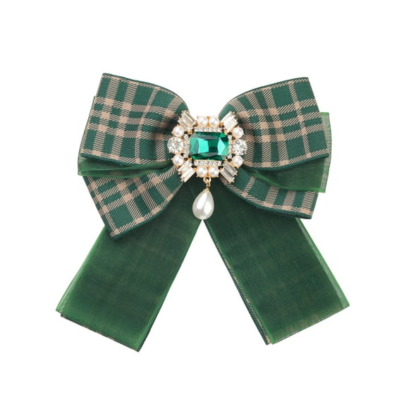 INSPIRE CHIC Women's Plaid Necktie Bowtie Lace Brooch Checked Pins Bow Tie Green